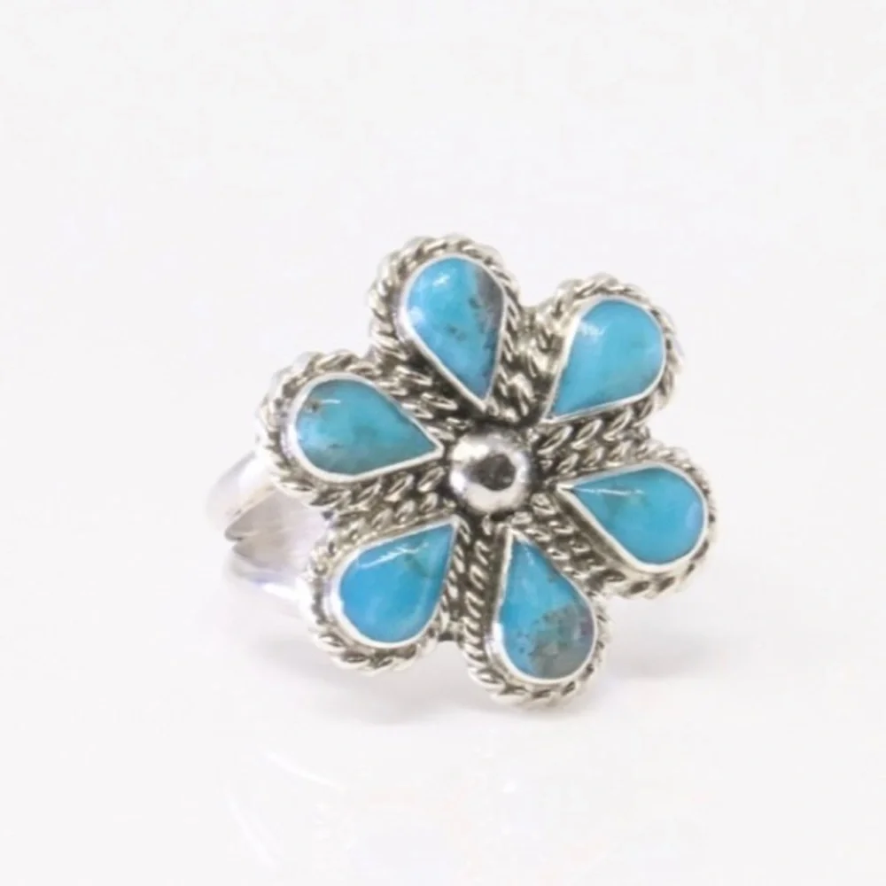 Native‎ American Sterling Silver Turquoise Flower Ring MGD Mary Grace Design sz6